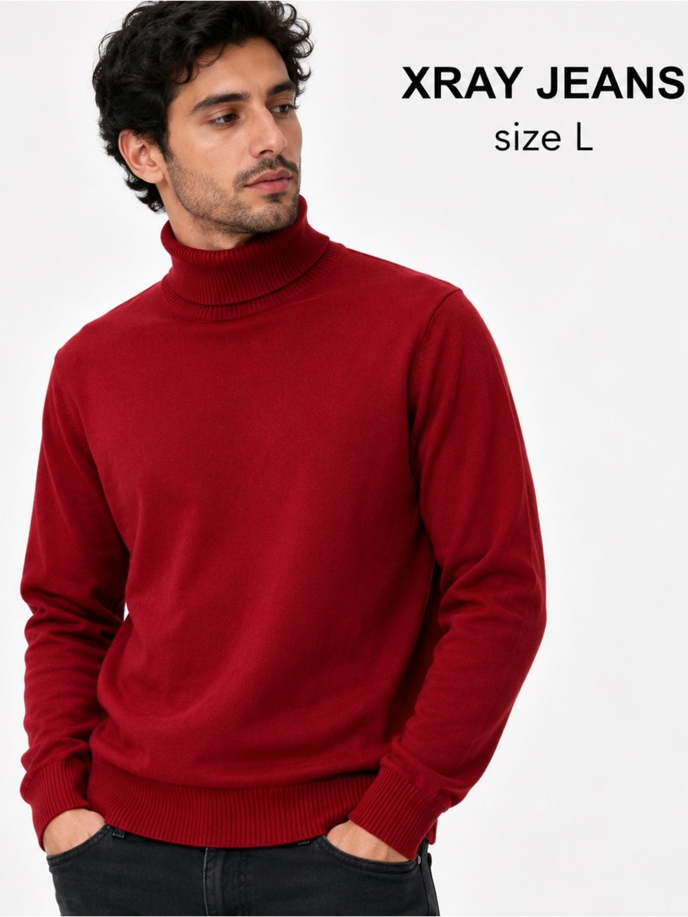 XRAY JEANS men Classic Red Turtleneck Sweater/size L